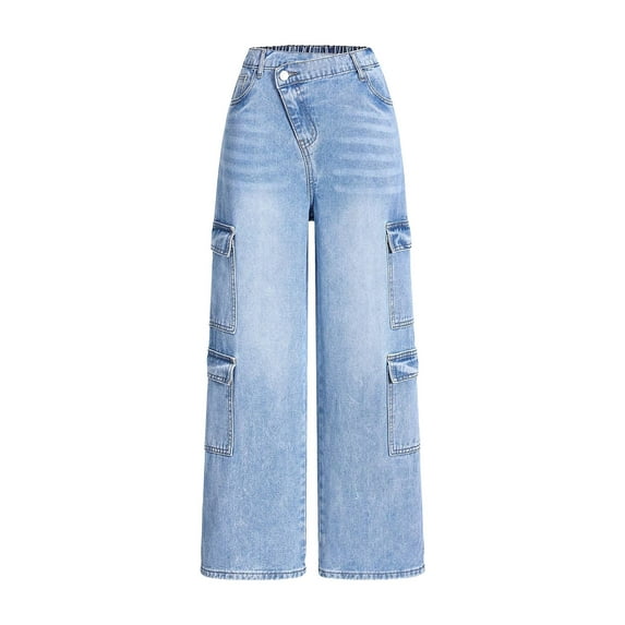 NIEWTR Girls Cargo Pants Wide Leg High Waist Lightweight Baggy Cool Pants Y2K Clothes Cargo Jeans Streetwear Jeans Casual Pants Jeans,8-9 Years