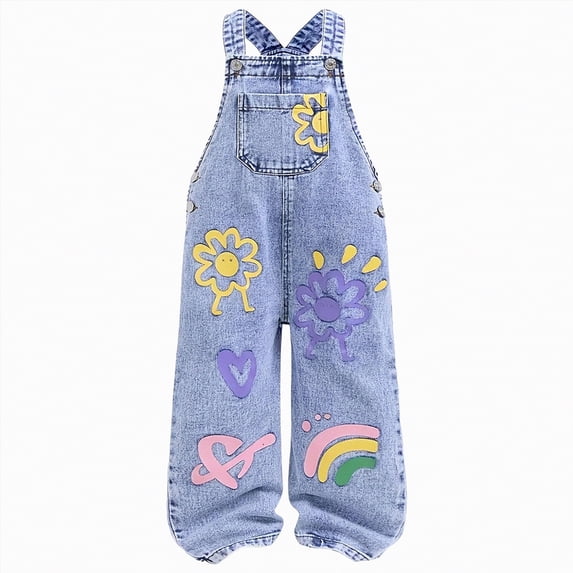 NIEWTR Girls' Casual Sleeveless Jumpsuits Spaghetti Strap Loose Romper Long Pants with Pockets Summer Pants(A01-Light Blue,6-7 Years)