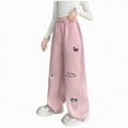 thumbnail image 1 of NIEWTR Girls Casual Straight Leg Pants Wide Loose Fit Lounge Sweatpants Elastic Waist Drawstring Joggers with Pockets Spring（A01-Pink,6-7 Years), 1 of 7