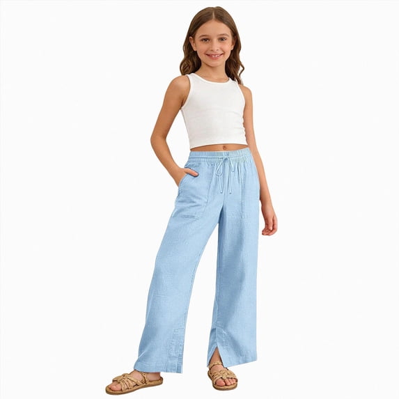 NIEWTR Girls Casual Sweatpants Pull On Drawstring Jogger Pants with Pockets 6-12 Months 12-24 Months 2T 3T 4T 5T 6T 7T 8T 9T Children Girls Uniform Dress Pant(A-Blue,4-5 Years)