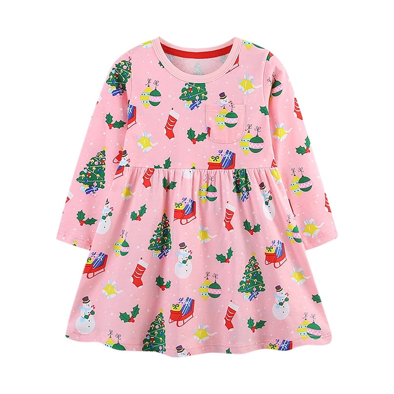NIEWTR Girls Christmas Dress Long Sleeve Christmas Tree Print