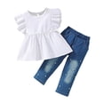 thumbnail image 1 of NIEWTR Girls Clothes Sets Baby Girl Clothes Girl Short Sleeve Romper Floral Shorts Summer Outfits 2Pcs Summer Beach Outfits 7-8 Years,Blue, 1 of 9