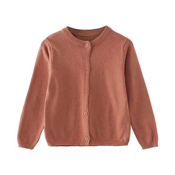 NIEWTR Girls Crewneck Cardigan Solid Cotton Long Sleeve Button Sweater Sweaters for Little Girls Sweater Sweater Coat,5-6 Years,Gold