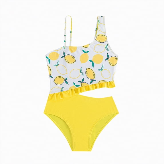 NIEWTR Girls' Cute One Piece with Sleeveless Bathing Suit for Toddlers Quick Dry and Soft(A-Yellow,11-12 Years)