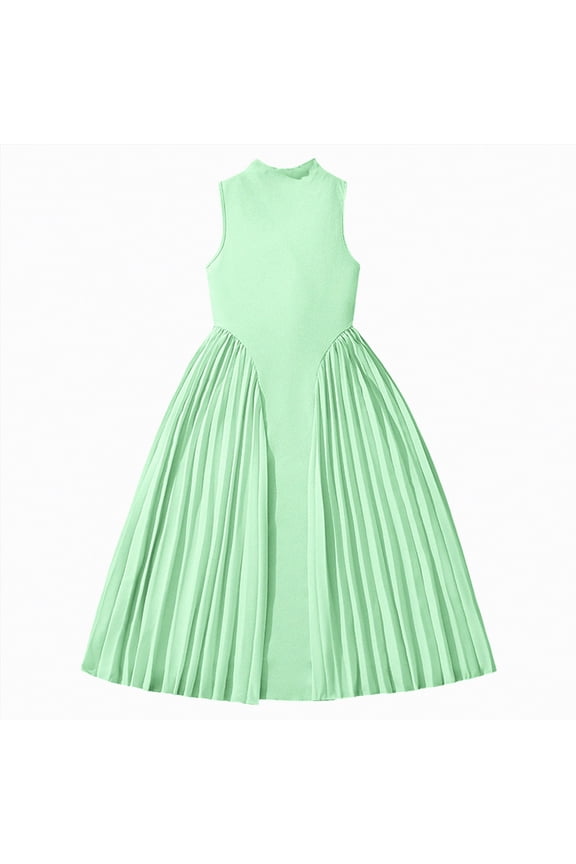Girls Dress Sleeveless Swing Kids Toddler Little Big Girl Crew Neak Dresses Casual Frock(Green,8-9 Years)