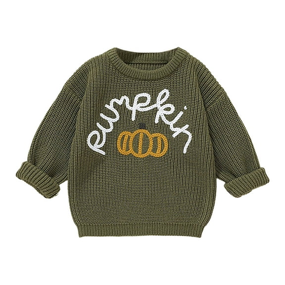 NIEWTR Girls' Ethnic Jacquard Sweater Winter New Children's Fashionable Round Neck Warm Knit Sweater Trend Halloween Sweater Long Sleeve Ghost/Pumpkin Cardigan Coat，7-8 Years，Green