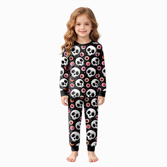 NIEWTR Girls Halloween Set Cute Cartoon Print Long Sleeved Homewear Two Piece Set Halloween Pajamas Toddler Girl Cute Pjs For Girls