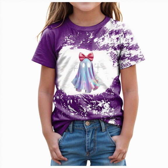 NIEWTR Girls Halloween Tees Cartoon Ghost Funny Print Raglan Sleeve Tops Spring Fall Thin Pullovers Festival Holiday Casual Cute Clothes(11-12 Years)