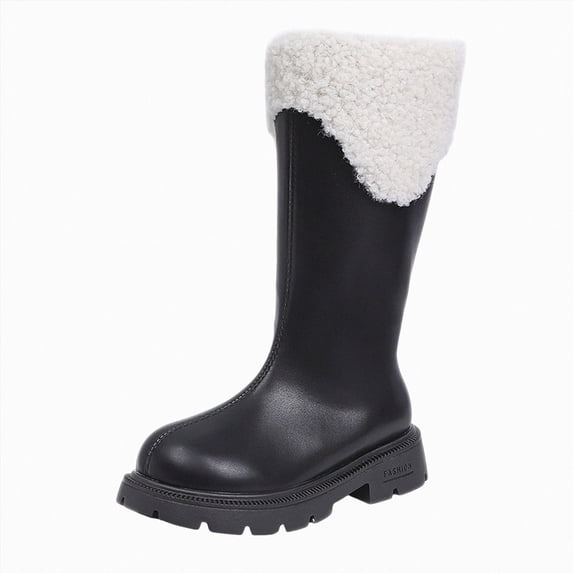 NIEWTR Girls Leather Riding Knee High Boots with Side Zipper Fashion Round Toe Comfortable Low Heel Lace Up Combat Boots Lug Sole Motorcycle Boots Little Kid/Big Kid(A-A,13.5)