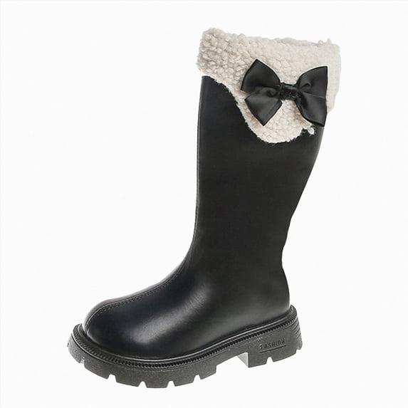 NIEWTR Girls Leather Riding Knee High Boots with Side Zipper Fashion Round Toe Comfortable Low Heel Lace Up Combat Boots Lug Sole Motorcycle Boots Little Kid/Big Kid(A-B,11)