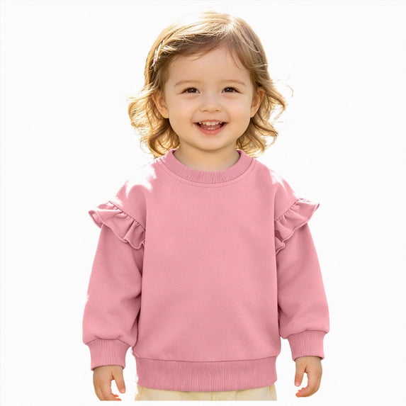 NIEWTR Girls Long Sleeve Shirts Soft Cotton Long-Sleeve T-Shirts Basic Tees for Girls Youth Girls Lightweight Tops 2t 3t 4t 5t 6t 7t(A-Pink,12-18 Months)