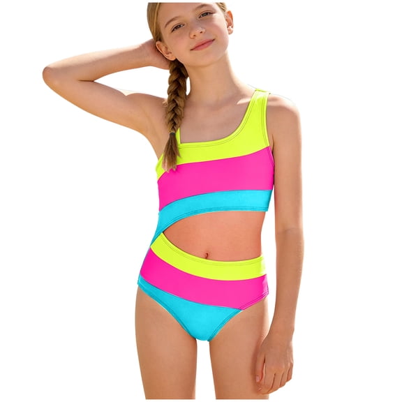 NIEWTR Girls One Shoulder Petal Edges Bikini Sets Color Block Swimsuits High Waisted Bathing Suits Swimwear Beach Bathing Suit for Summer Vacation 11-12 Years Blue