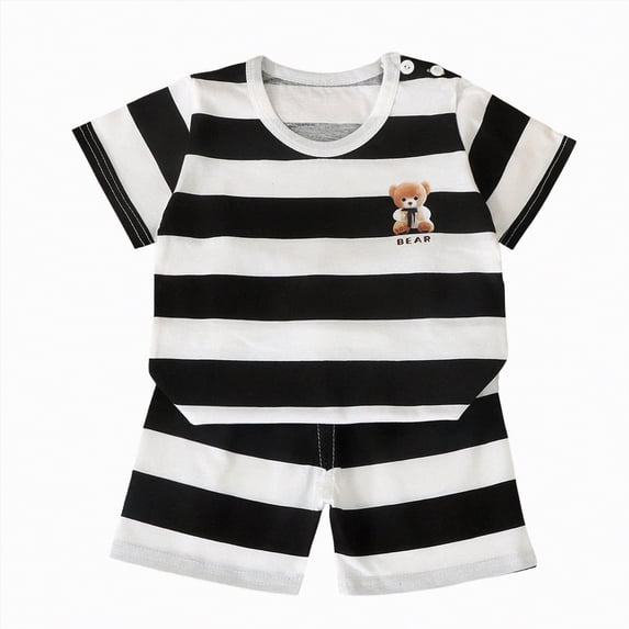 NIEWTR Girls Pajamas 2-Piece Summer Soft Cotton Short Sleeve Tee and Shorts Toddler Sleepwear Snug Fit PJs for Kids Size 2-7 Years(A-Black,6-9 Months)