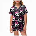 thumbnail image 1 of NIEWTR Girls' Pajamas Kids Toddler Summer Cartoon Print Short Sleeve Shorts Sleepwear Outfits Halloween Pajamas, 1 of 5