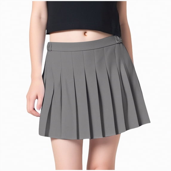 NIEWTR Girls' Print Pleated Skirt 3-12 Years Midi Length with Soft Lining, Back to School Style, Elastic Waist Skort(A01-Grey,16-17 Years)