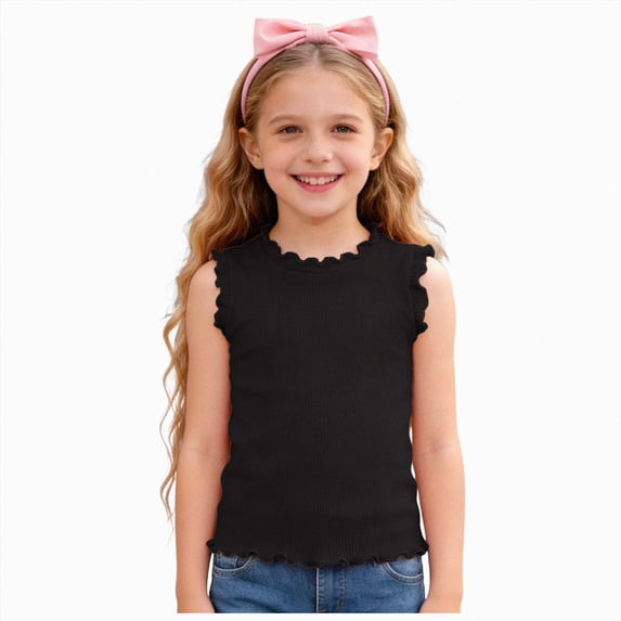 NIEWTR Girls Ribbed Tank Tops Knit Slim Fit Camisole U Neck Sleeveless Undershirts Summer Basic Tanks Girls Athletic Tops(A-Black,12-18 Months)