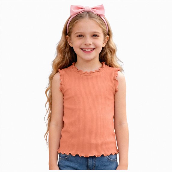 NIEWTR Girls Ribbed Tank Tops Knit Slim Fit Camisole U Neck Sleeveless Undershirts Summer Basic Tanks Girls Athletic Tops(A-Orange,9-10 Years)