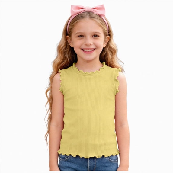 NIEWTR Girls Ribbed Tank Tops Knit Slim Fit Camisole U Neck Sleeveless Undershirts Summer Basic Tanks Girls Athletic Tops(A-Yellow,6-12 Months)