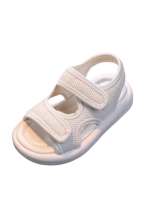 Girls Sandals Toddler Little Big Kids Kid Cute Open Toe Flats Dress Sandals Summer Shoes(Beige,8.5)