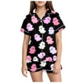 thumbnail image 1 of Caqnni Girls Satin Pajama Set Halloween Pumpkin Ghost Print Shirts and Shorts Short Sleeve Button Down Soft 2 Piece Outfits Girls Halloween Pajamas Shorts Sets (4-5 Years,Light Purple), 1 of 5
