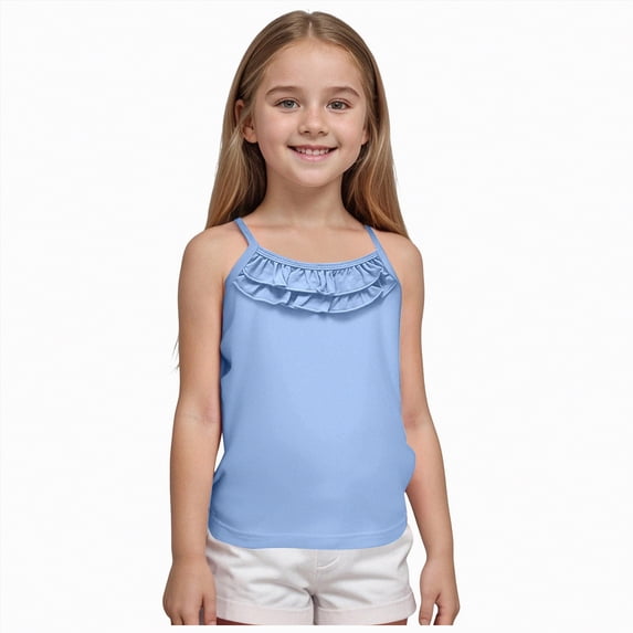 NIEWTR Girls' Scoop Neck Undershirt Spaghetti Strap Tank Tops Soft Sleeveless Tees for Teens(Sky Blue,6-7 Years)