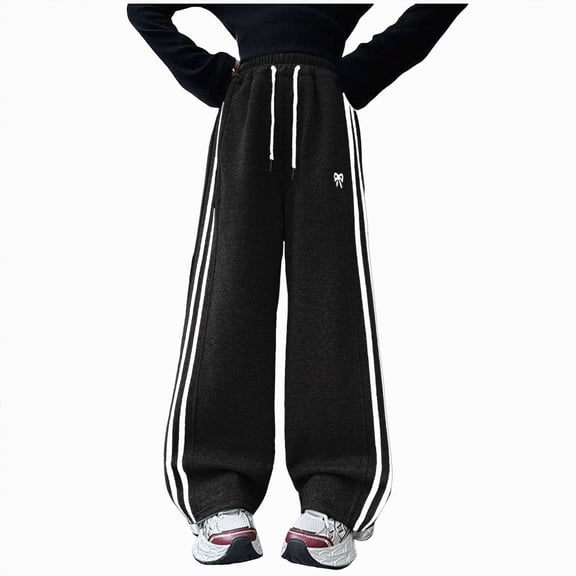 NIEWTR Girls Spring Lounge Joggers Straight Leg Baggy Fit Casual Sweatpants Elastic High Waist Comfortable Pants for Everyday（A01-Black,6-7 Years)