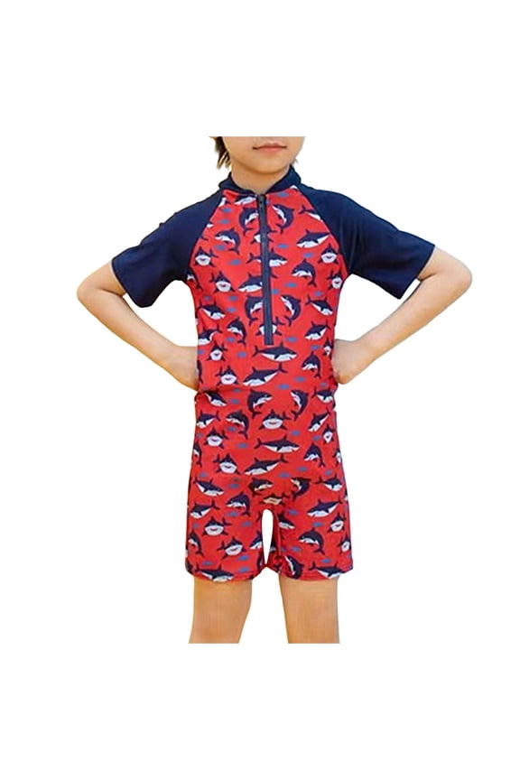 Girls Swimming Kids Swimsuit Cartoon Swimwear Zipper Bathing Suit Rash Guard Surfing Beachwear Swimwear Beach Bathing Suit for Summer Vacation 7-8 Years Red