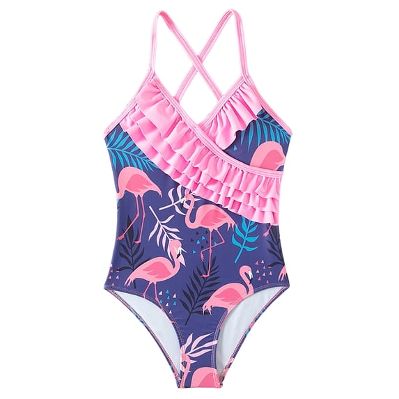 NIEWTR Girls Swimming Kids Swimsuit Girls Floral Ruffle Swimwear Age 5 14 Years Swimwear Beach Bathing Suit for Summer Vacation 11-12 Years Pink
