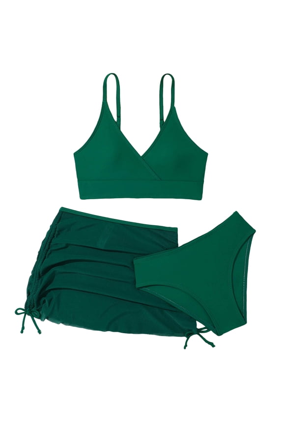 Girls Swimsuit 2 Piece Color Block Teen Bathing Suit Girl's Bikini Set Size 9-16Y Summer Vacation Swimwear 11-12 Years,Dark Green