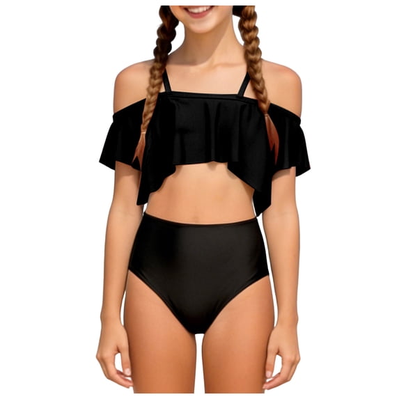 NIEWTR Girls Swimsuit Bikini Sets 2 Piece Color Block Bathing Suits For Teen Girls Swimwear Swimwear Beach Bathing Suit for Summer Vacation 11-12 Years Black