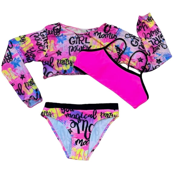 NIEWTR Girls Three Piece Swimsuit Set With Mesh Mesh Swimsuit And Floral Swim Cover Up For Older Children Swimwear Beach Bathing Suit for Summer Vacation 7-8 Years Hot Pink