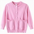 thumbnail image 1 of NIEWTR Girls and Toddlers' Uniform Slim Fit Crewneck Cardigan Sweater Kids Fall Winter Clothes Crewneck Lightweight Button-up Cardigan(A-Pink,6-7 Years), 1 of 7