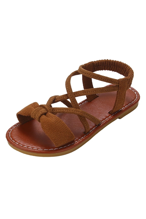 Girls Two Strap Sandals Easy On Casual Summer Shoes for Toddler Little Kid(Brown,8.5)