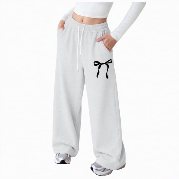 NIEWTR Girls Wide Leg Casual Joggers Loose Fit Lounge Sweatpants Elastic Waist Drawstring with Pockets Comfortable Spring Pants(A01-Light Gray,5-6 Years)