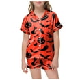 thumbnail image 1 of NIEWTR Halloween Pajamas Sets for Girl Short Sleeve Button Down Pjs Funny Halloween Graphic Soft Sleepwear Outfits Girls Halloween Pajamas Shorts Sets (8-9 Years,Red), 1 of 5