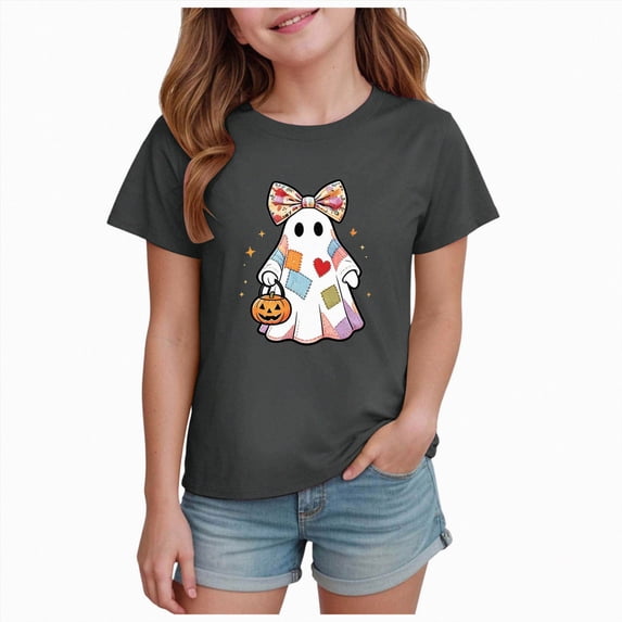 NIEWTR Halloween Shirts Girls Pumpkin T-Shirt Kids Halloween Cotton Short Sleeve Cute Graphic Tee Top Girls Halloween T Shirt(1-2 Years)