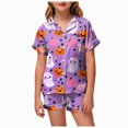 thumbnail image 1 of NIEWTR Halloween Short Sleeve Pajamas Set For Kids Girls Pumpkin Ghost Print Collared Tops and Shorts Pjs Set Breathable Relax Fit Kids Halloween 2 Pieces Nightwear, 1 of 5