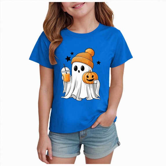 NIEWTR Halloween Tee Shirts for Kids Boys Girls Children Printed T Shirt Style Short Sleeved Top Girls Holiday Tee,