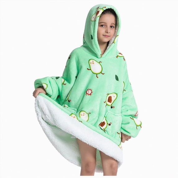 NIEWTR Hooded Plush Robe for Boys Girls Flannel Fluffy Winter PJ Robe With Pockets Soft Long Sleeve Plush Bathrobe(7-16 Years)