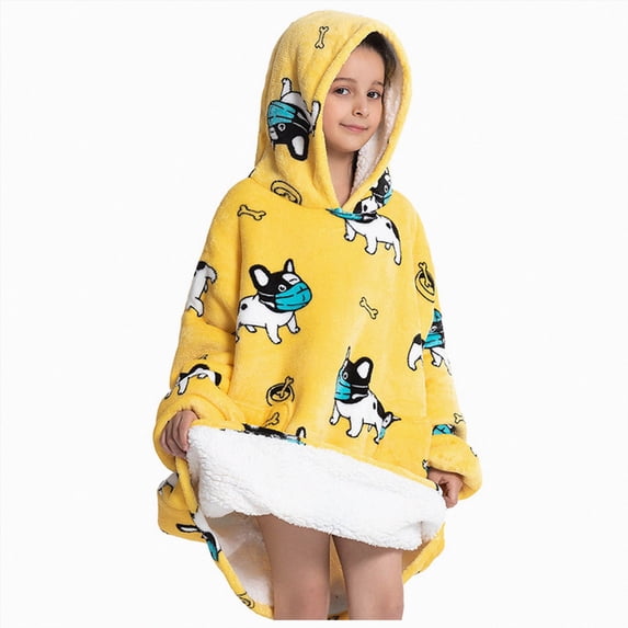 NIEWTR Hooded Plush Robe for Boys Girls Flannel Fluffy Winter PJ Robe With Pockets Soft Long Sleeve Plush Bathrobe(7-16 Years)