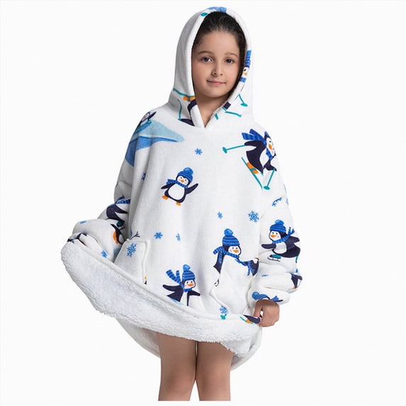 NIEWTR Hooded Plush Robe for Boys Girls Flannel Fluffy Winter PJ Robe With Pockets Soft Long Sleeve Plush Bathrobe(7-16 Years)