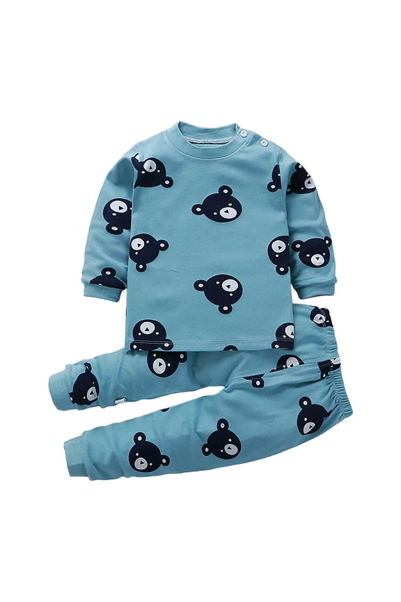 Baby Boy Autumn Winter Clothes Set 0 6 12 18 24 Months Print Long Sleeve Crew Neck T-Shirts and Elastic Waist Pants 2Pcs Fall Winter Outfits Fall Winter Set,3-6 Months,Blue