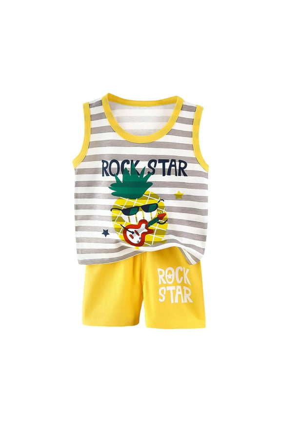 Baby Boy Summer Clothes Set 0 6 12 18 24 Months 2T 3T Print Short Sleeve Crew Neck T-Shirts and Elastic Waist Shorts 2Pcs Outfits For 1t 2t 3t 4t 5t 6t (Yellow,18-24 Months)