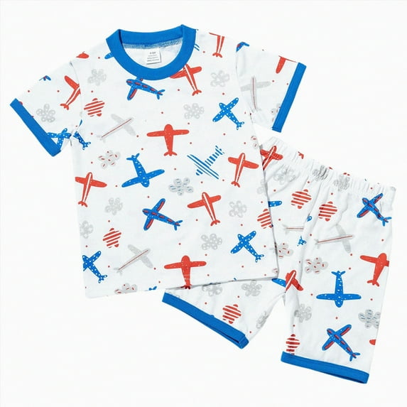 NIEWTR Baby Boy Summer Contrast Color Short Sleeve T Shirts Stretch Rolled Shorts Outfits T-Shirt Tops & Shorts Sets 2Pcs For 1t 2t 3t 4t 5t 6t Pajamas & Dailywear (Blue,7-8 Years)