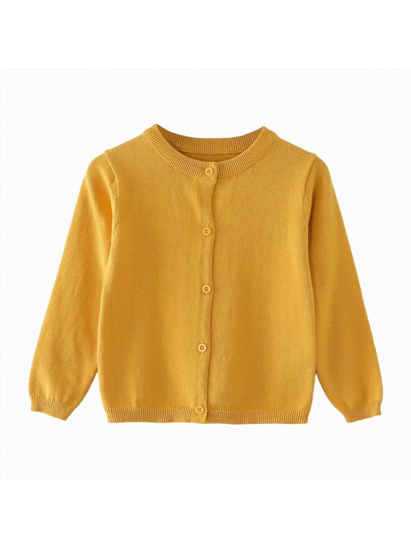 Infant Baby Cardigan Sweater Knitted Button Down Toddler Kids Sweatshirt for Spring Kids Fall Clothes Girls Cardigan Sweater(A-Yellow,3-4 Years)