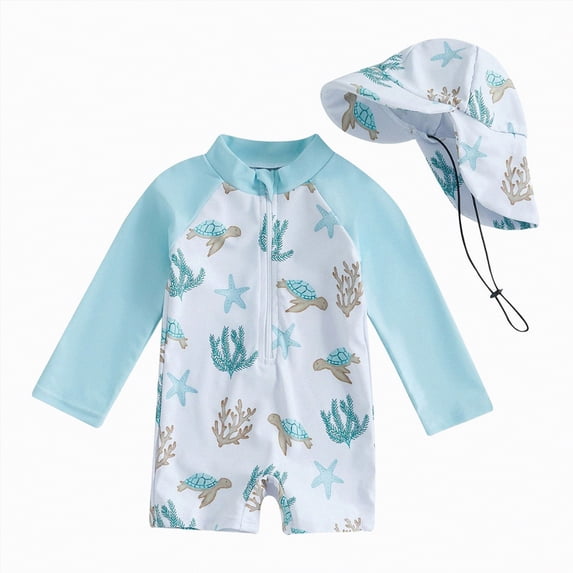 NIEWTR Infant Boys Swimsuit Long Sleeve Zipper Swimsuit Sun Protective Clothing Infant Bathing Swimwear Beachwear(Z3-White,6-12 Months)