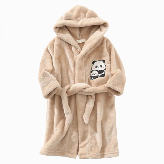 NIEWTR Infant Robe 1-14 Years Boys Girls Cartoon Home Clothes Bathrobe Warm Pajamas Flannel Hooded Robe Baby Flannel Hoodie Pajamas Sleepwear Fall Winter Loungewear(B-Brown,7-8 Years)