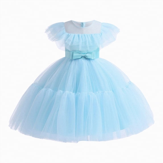 NIEWTR Infant Toddler Lace Beautiful Tulle Tutu Dress Baby Girl Wedding Flower Girl Formal Gown(Sky Blue,7-8 Years)