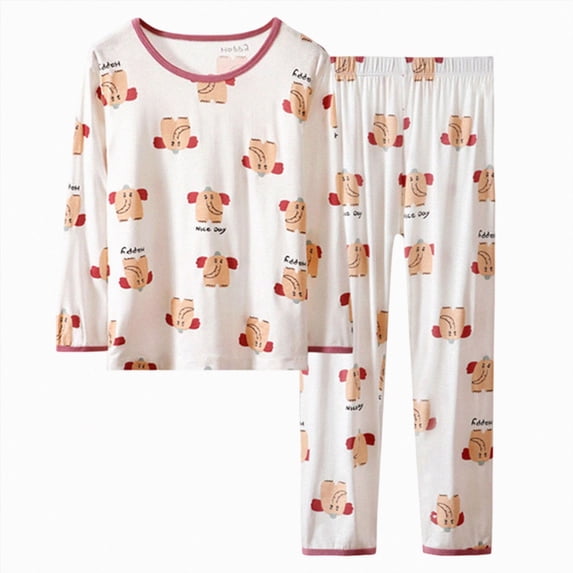 NIEWTR Kids 2-Piece Outfits Toddler Pajamas Set Features Long Sleeve Crewneck Tee & Pull-on Long Pants Breathable Lightweight for 3T-6T Loungewear(A-White,5-6 Years)