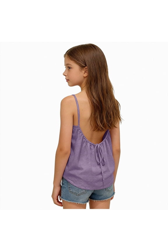 Kids Athletic Tank Tops Girls Sleeveless Racerback Crew Neck Undershirt Summer Basic Shirts for Children(B-Purple,6-7 Years)